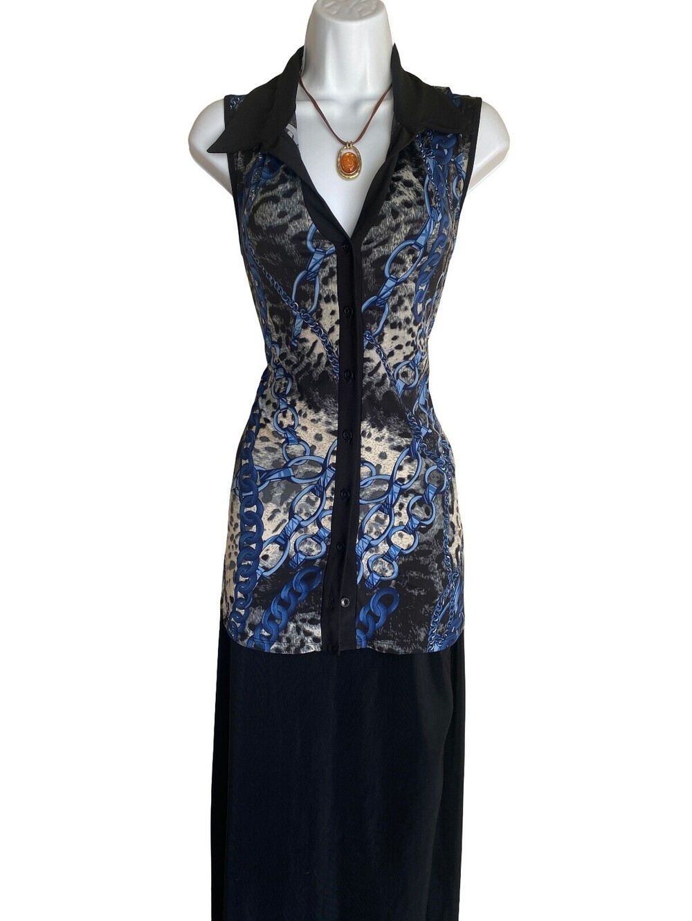 Y2K Perseption Plus Size 1X Blue Animal Print Tunic Blouse Button Up Whimsigoth